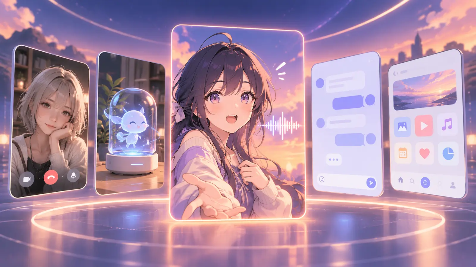 Row of companion cards, an animated anime character highlighted in the centre